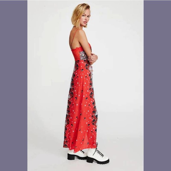 Free People Size M Womens Morning Song Printed Maxi Dress Orange Red Multicolor - Picture 3 of 12